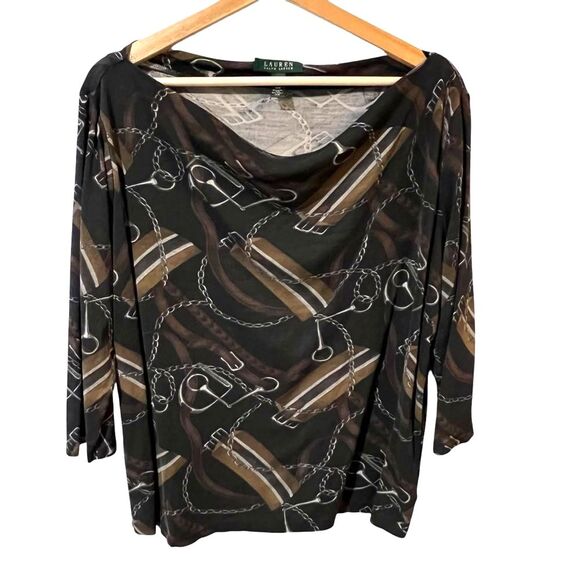 Lauren Ralph Lauren Equestrian Buckle Top1X Silk Wool Cowl Neck Old Money Preppy - Picture 1 of 6